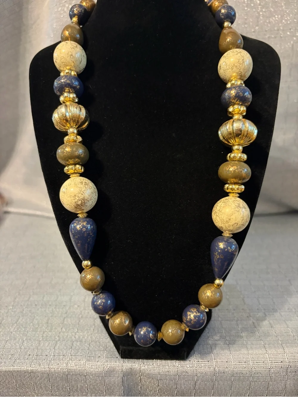 Gold & Navy Beaded Statement Necklace